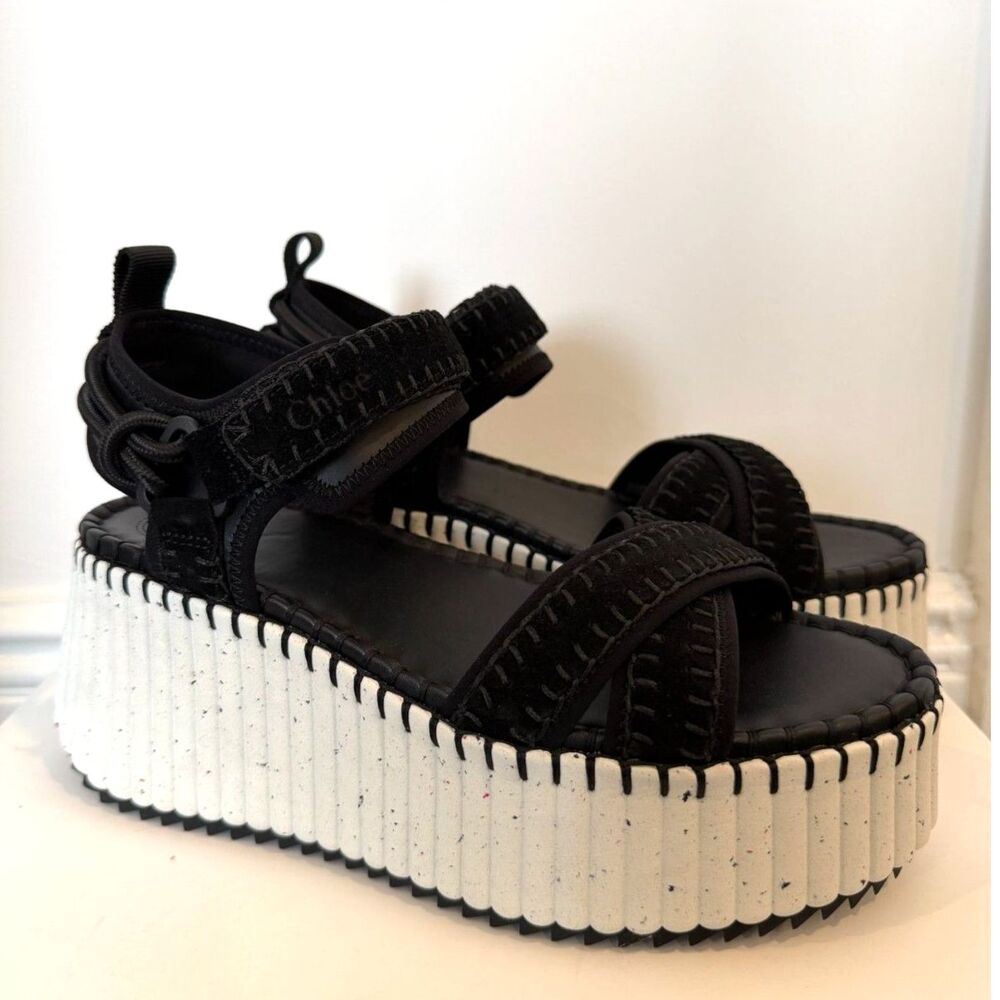 Chloe Nama Wedge Sandal in Black - Picture 2 of 9
